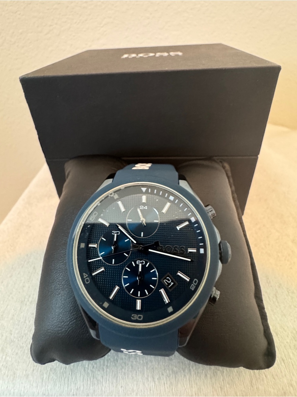 Boss Hugo Boss Mens Quartz Chronograph Blue Silicone Strap Watch 44mm